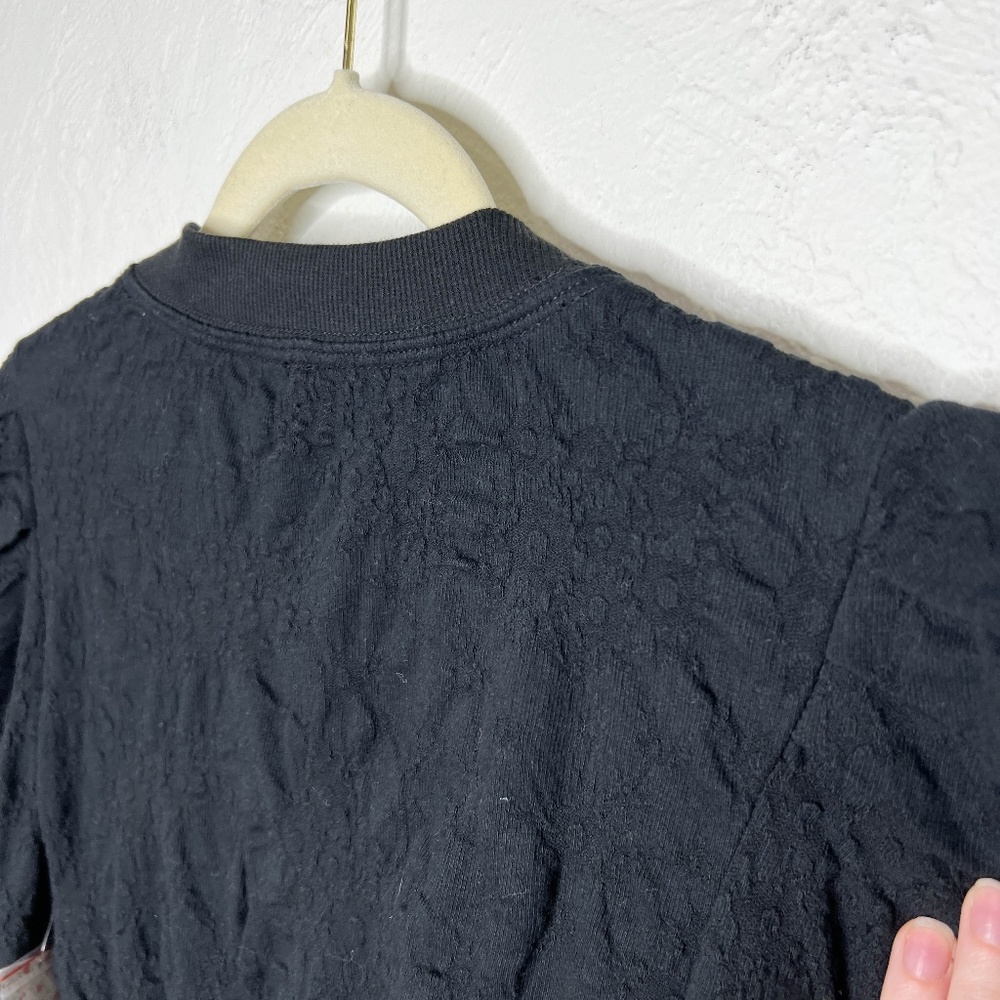 NWT Free People | Black Gemma Henley Blouse Ruched Shoulder Sleeve XS - Picture 13 of 15